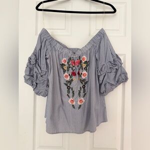 Embroidered flowy top